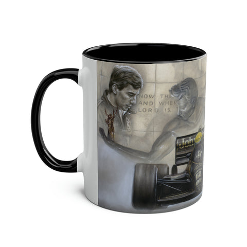 Ayrton Senna. Spirit of Detroit 1986 - Two-Tone Coffee Mug, 11oz