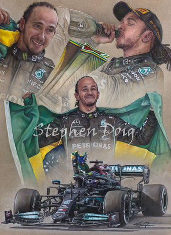Lewis Hamilton Our Man in Brazil original pastel artwork