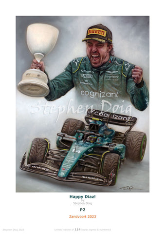Fernando Alonso - Happy Diaz - Dutch GP 2023 - Ltd edition giclee print by Stephen Doig