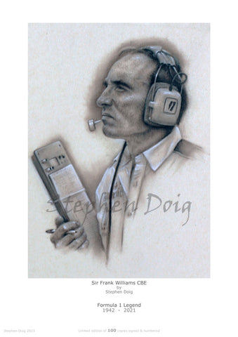 Sir Frank Williams CBE - Formula 1 Legend -  Ltd edition giclee print by Stephen Doig