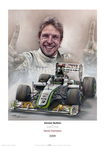 Jenson Button - World Champion 2009 -  Ltd edition giclee print by Stephen Doig