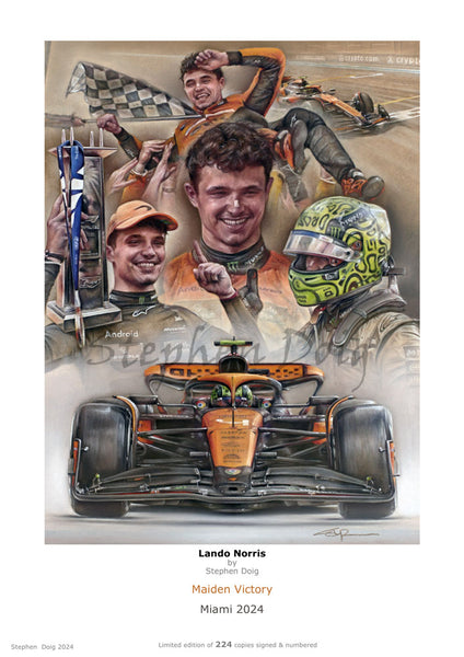 Lando Norris - Maiden Victory - Ltd edition giclee print by Stephen Doig