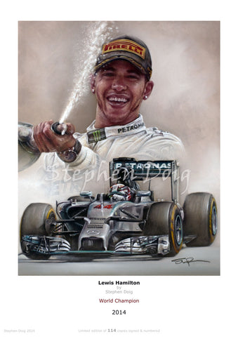 Lewis Hamilton - World Champion 2014 -  Ltd edition giclee print by Stephen Doig
