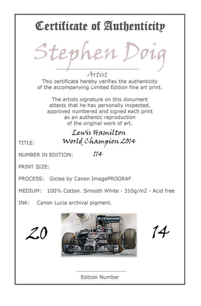 Lewis Hamilton - World Champion 2014 -  Ltd edition giclee print by Stephen Doig
