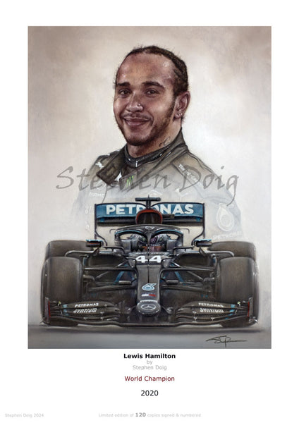 Lewis Hamilton - World Champion 2020 -  Ltd edition giclee print by Stephen Doig