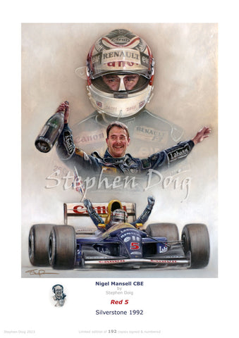 Nigel Mansell - Silverstone 1992 -  Ltd edition giclee print by Stephen Doig