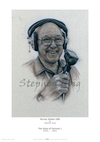 Murray Walker - The Voice of Formula 1 -  Ltd edition giclee print by Stephen Doig