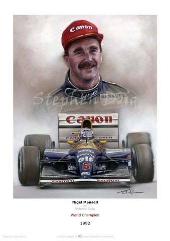 Nigel Mansell - World Champion 1992 -  Ltd edition giclee print by Stephen Doig