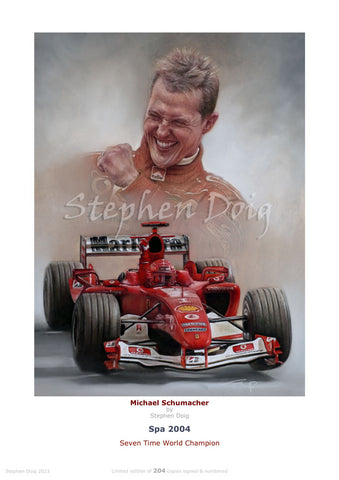 Michael Schumacher - Spa 2004 - Seven Time World Champion -  Ltd edition giclee print by Stephen Doig