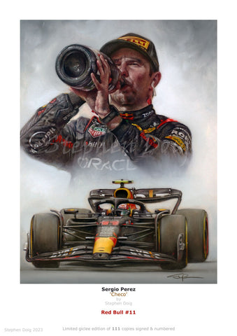 Sergio Perez - Red Bull - #11 - Ltd edition giclee print by Stephen Doig