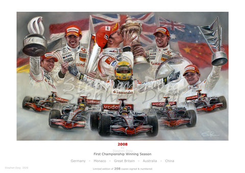 Lewis Hamilton  2008  Ltd edition giclee print by Stephen Doig