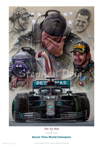 Lewis Hamilton  Seven Time World Champion   Ltd edition giclee print by Stephen Doig
