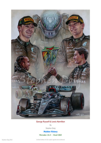 George Russell Maiden Victory - Mercedes 1 & 2   Ltd edition giclee print by Stephen Doig