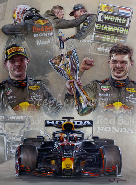Max Verstappen  World Champion 2021  Ltd edition giclee print by Stephen Doig