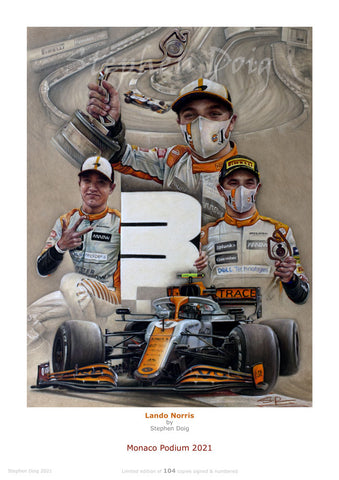 Lando Norris   Monaco 2021   Ltd edition giclee print by Stephen Doig