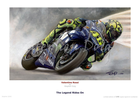 Valentino Rossi    Rides On    Ltd edition giclee fine art print 146 copies.