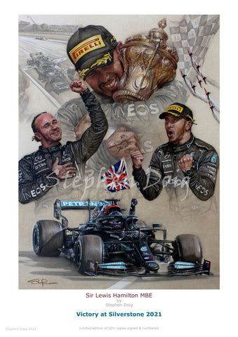 Sir Lewis Hamilton MBE  Silverstone 2021  Ltd edition giclee print by Stephen Doig