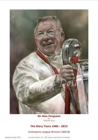 Sir Alex Ferguson  Glory Years   Ltd edition giclee print by Stephen Doig