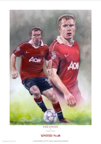 Paul Scholes  United No.18  Ltd edition giclee print by Stephen Doig