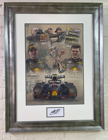 Max Verstappen - Signed & Framed - World Champion 2021  original pastel artwork