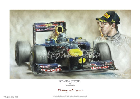 Sebastian Vettel   ' Monaco 2011'  Ltd edition giclee print by Stephen Doig